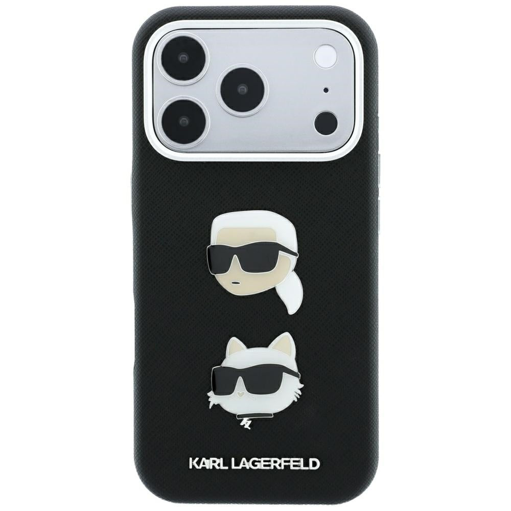 Karl Lagerfeld iPhone 18 Pro / iPhone 17 Pro - Σκληρή Θήκη με Επένδυση Συνθετικού Δέρματος και Πλαίσιο Σιλικόνης - Saffiano Double Heads Metal - Black