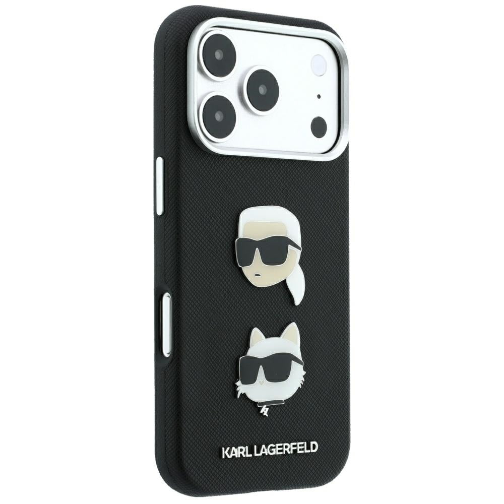 Karl Lagerfeld iPhone 18 Pro / iPhone 17 Pro - Σκληρή Θήκη με Επένδυση Συνθετικού Δέρματος και Πλαίσιο Σιλικόνης - Saffiano Double Heads Metal - Black