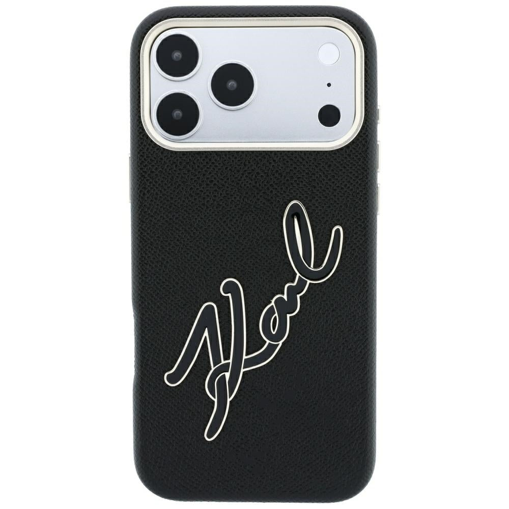 Karl Lagerfeld iPhone 18 Pro Max / iPhone 17 Pro Max - Σκληρή Θήκη με Επένδυση από Οικολογικό Δέρμα - Smooth Big Resin Signature Logo - Black