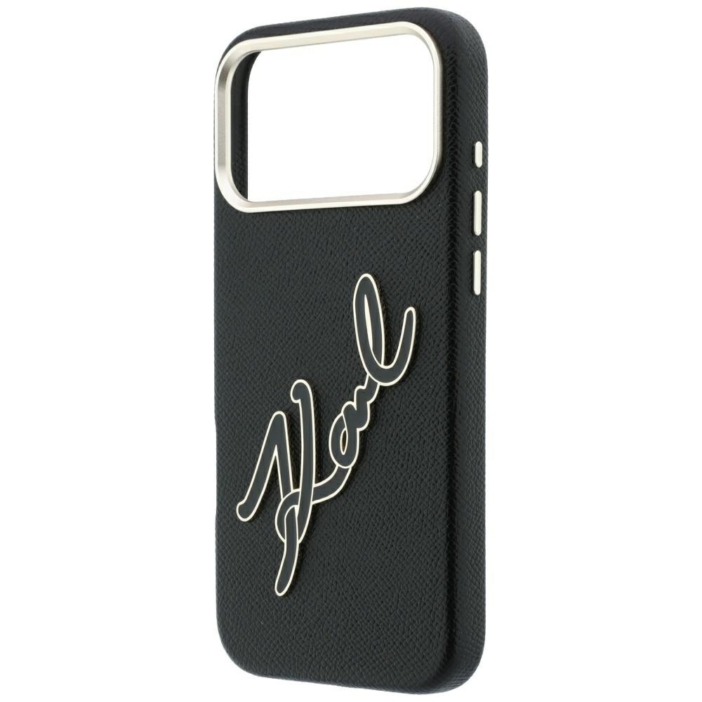 Karl Lagerfeld iPhone 18 Pro Max / iPhone 17 Pro Max - Σκληρή Θήκη με Επένδυση από Οικολογικό Δέρμα - Smooth Big Resin Signature Logo - Black