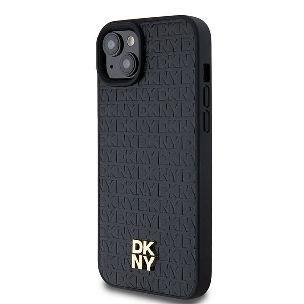 DKNY iPhone 15 / 14 / 13 - Leather Pattern Metal Logo MagSafe Σκληρή Θήκη με Επένδυση Συνθετικού Δέρματος - Black