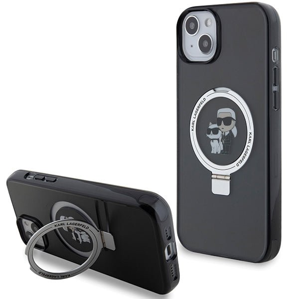 Karl Lagerfeld iPhone 15 Ring Stand Karl and Choupette MagSafe Σκληρή Θήκη με Πλαίσιο Σιλικόνης και MagSafe - Διάφανη / Black - KLHMP15SHMRSKCK