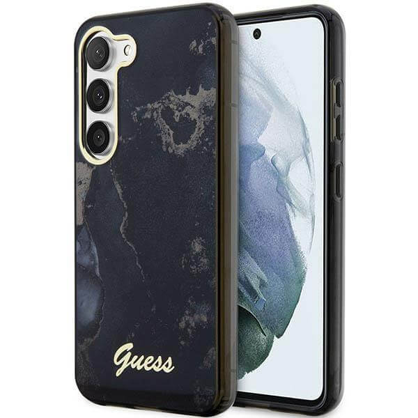 Guess Samsung Galaxy S23 Plus Golden Marble Collection Σκληρή Θήκη με Πλαίσιο Σιλικόνης - Black - GUHCS23MHTMRSK