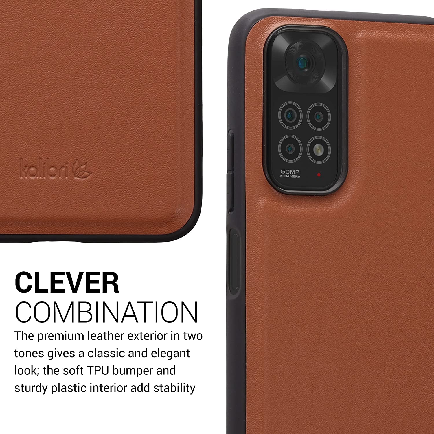 Kalibri Xiaomi Redmi Note 11 / Note 11S Σκληρή Θήκη με Επένδυση Γνήσιου Δέρματος - Orange - 58779.29