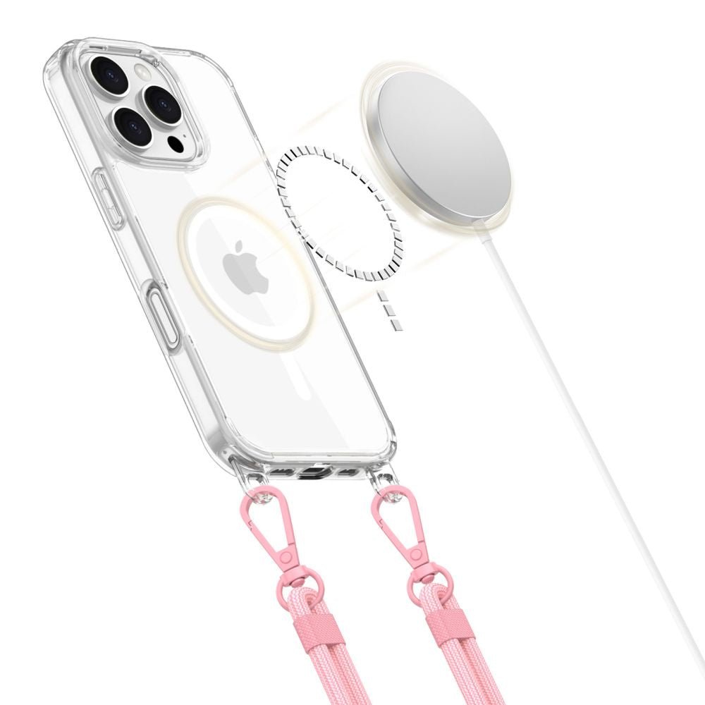 Tech - Protect iPhone 16 Pro Flexair Chain MagSafe Σκληρή Θήκη με Πλαίσιο Σιλικόνης και 2 Λουράκια - Διάφανη - Grey / Pink
