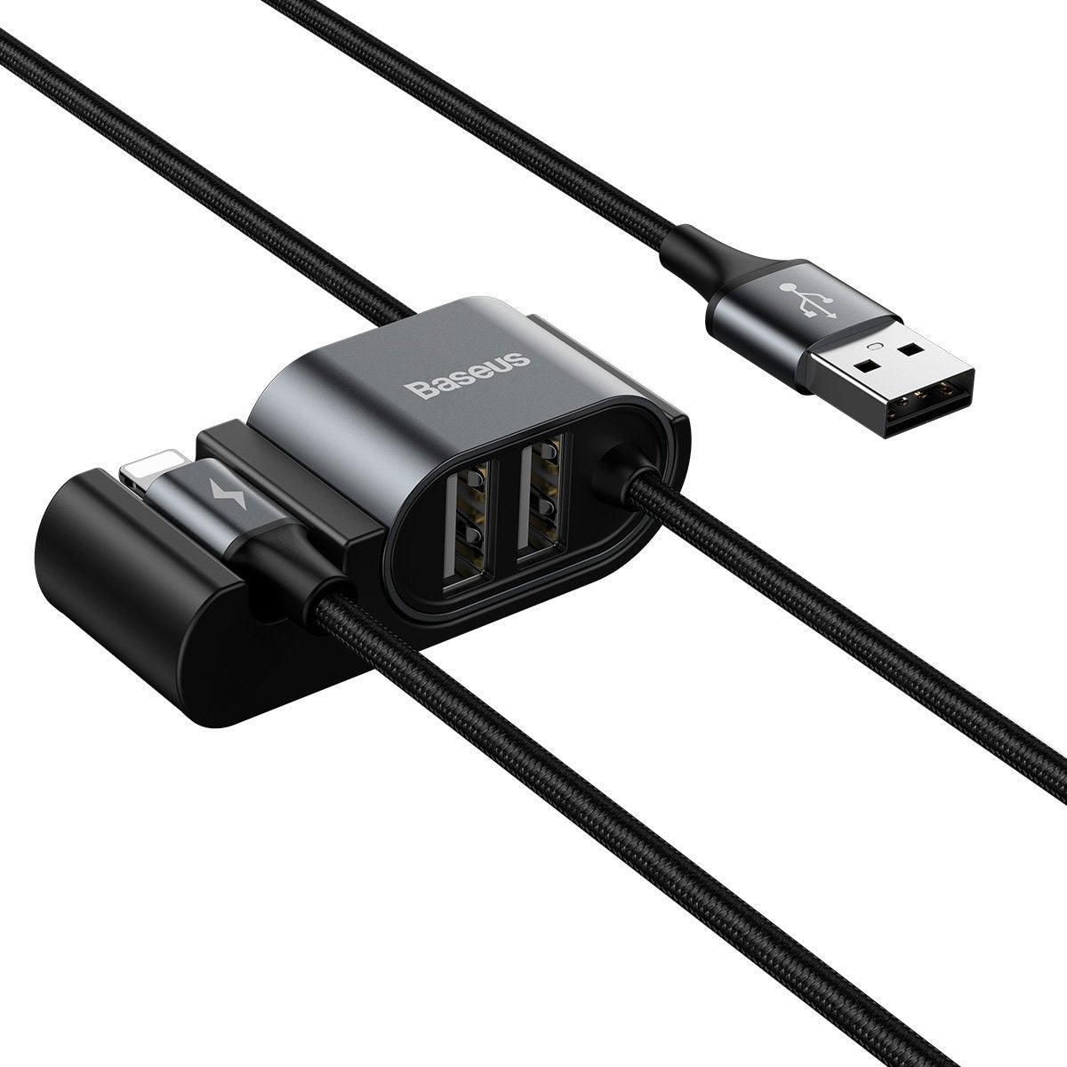 Baseus Special Data Cable for Backseat με 2xUSB Hub με Ενσωματωμένο Καλώδιο Lightning - Black - CALHZ - 01