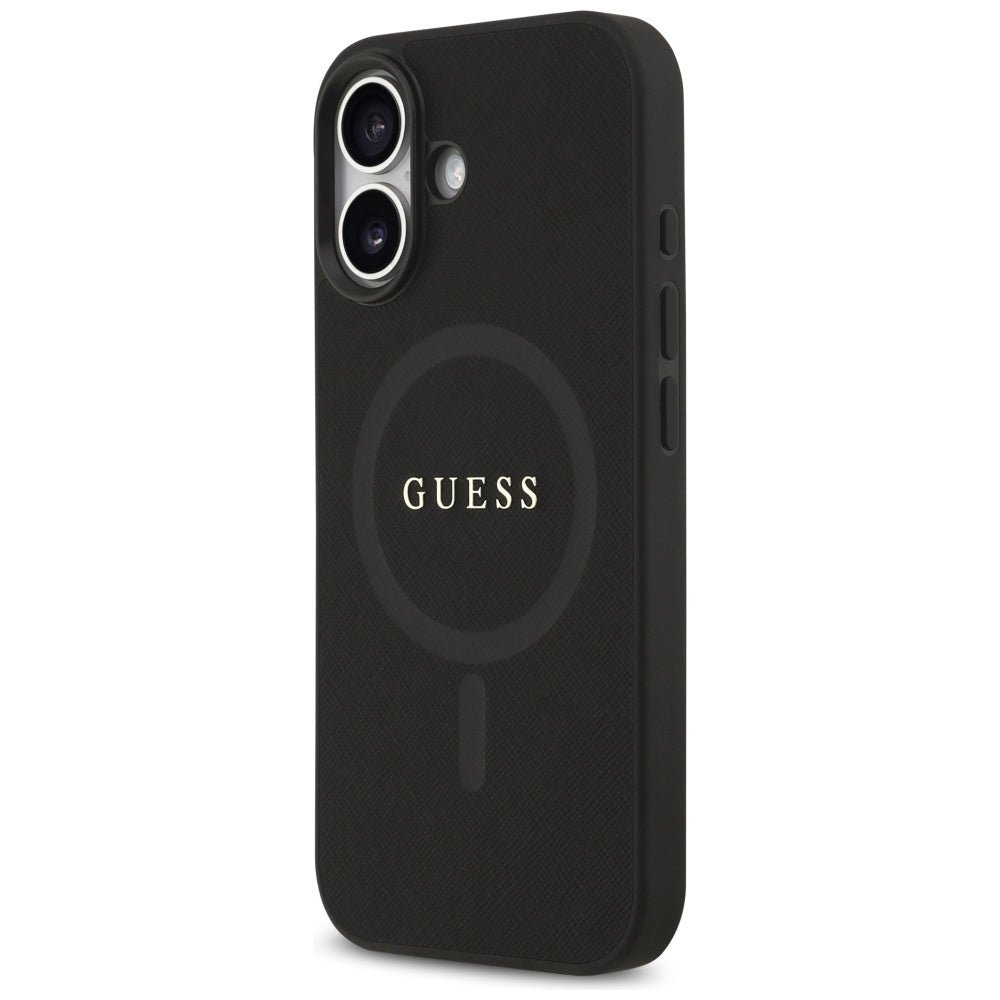Guess iPhone 17 - Saffiano Classic Logo MagSafe - Σκληρή Θήκη με Πλαίσιο Σιλικόνης και Επένδυση Οικολογικού Δέρματος - Black - GUHMP17SPSAHMCK