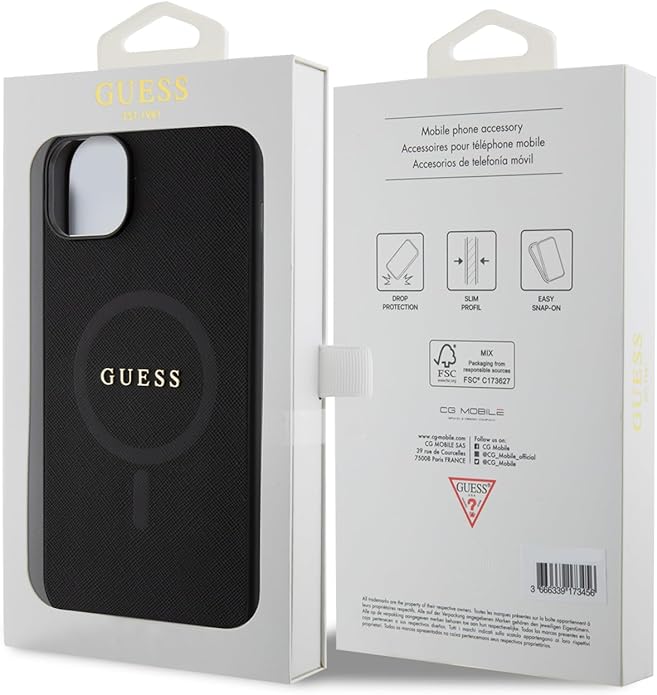 Guess iPhone 15 Plus Saffiano MagSafe Σκληρή Θήκη με Πλαίσιο Σιλικόνης και MagSafe - Black - GUHMP15MPSAHMCK