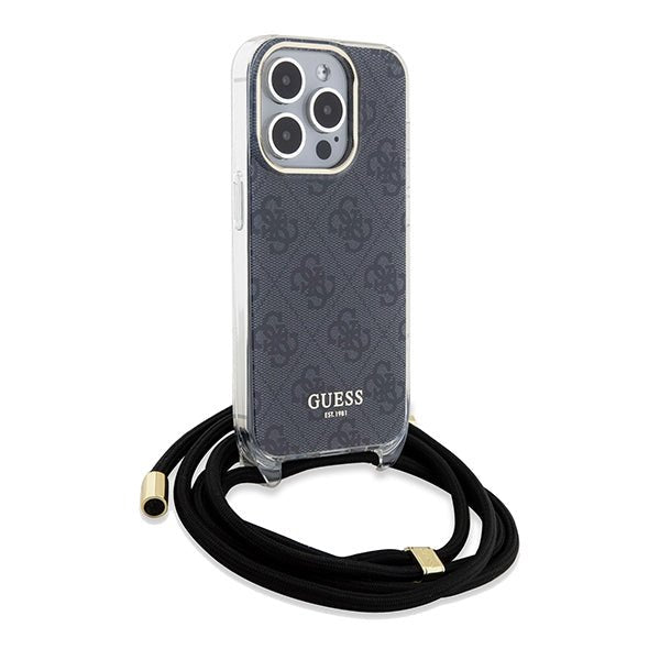 Guess iPhone 15 Pro Max Crossbody Cord 4G Print Σκληρή Θήκη με Πλαίσιο Σιλικόνης και Λουράκι - Black - GUHCP15XHC4SEK