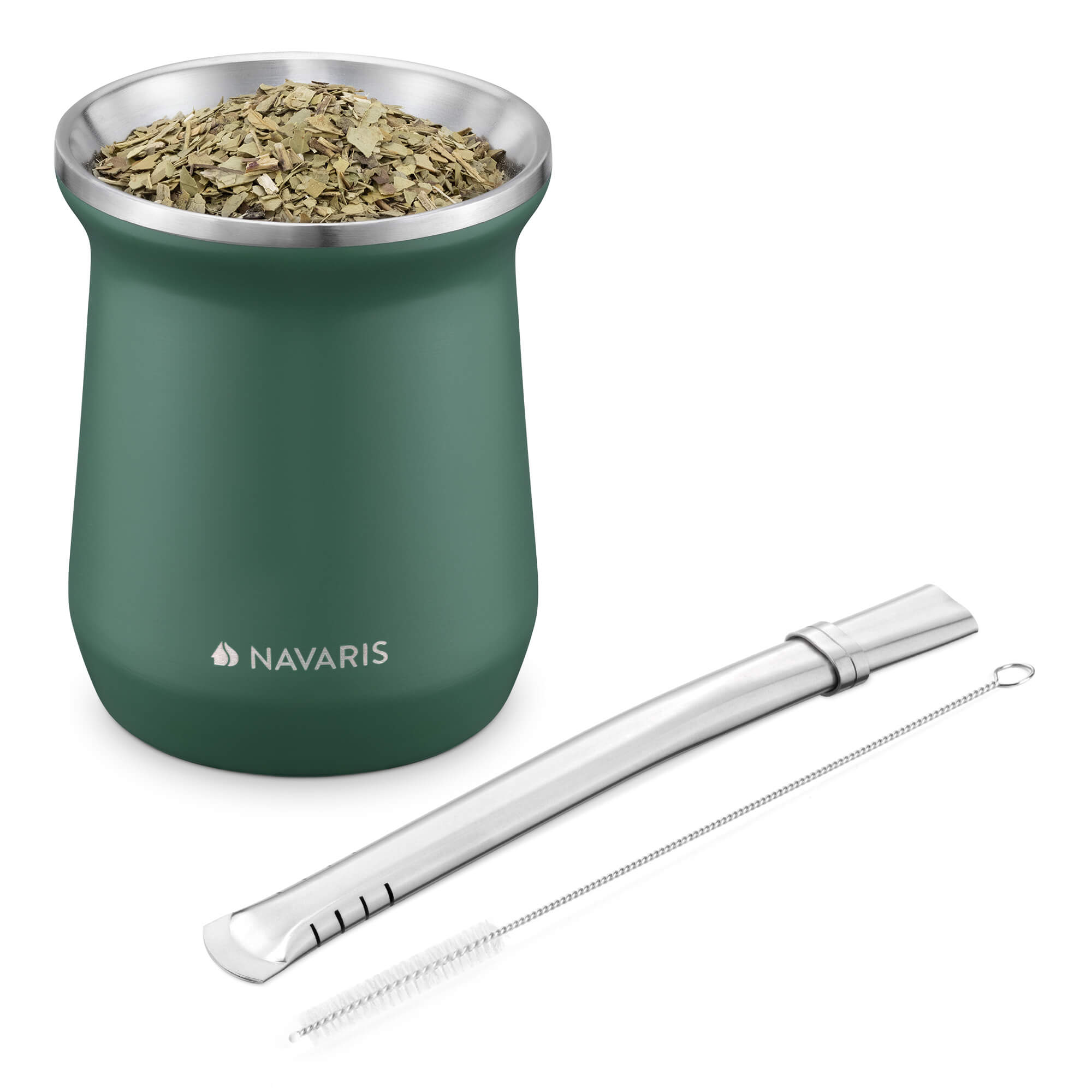 Navaris Σετ με Κούπα και Καλαμάκι Bombilla για Τσάι Yerba Mate - Green - 54274.01.07