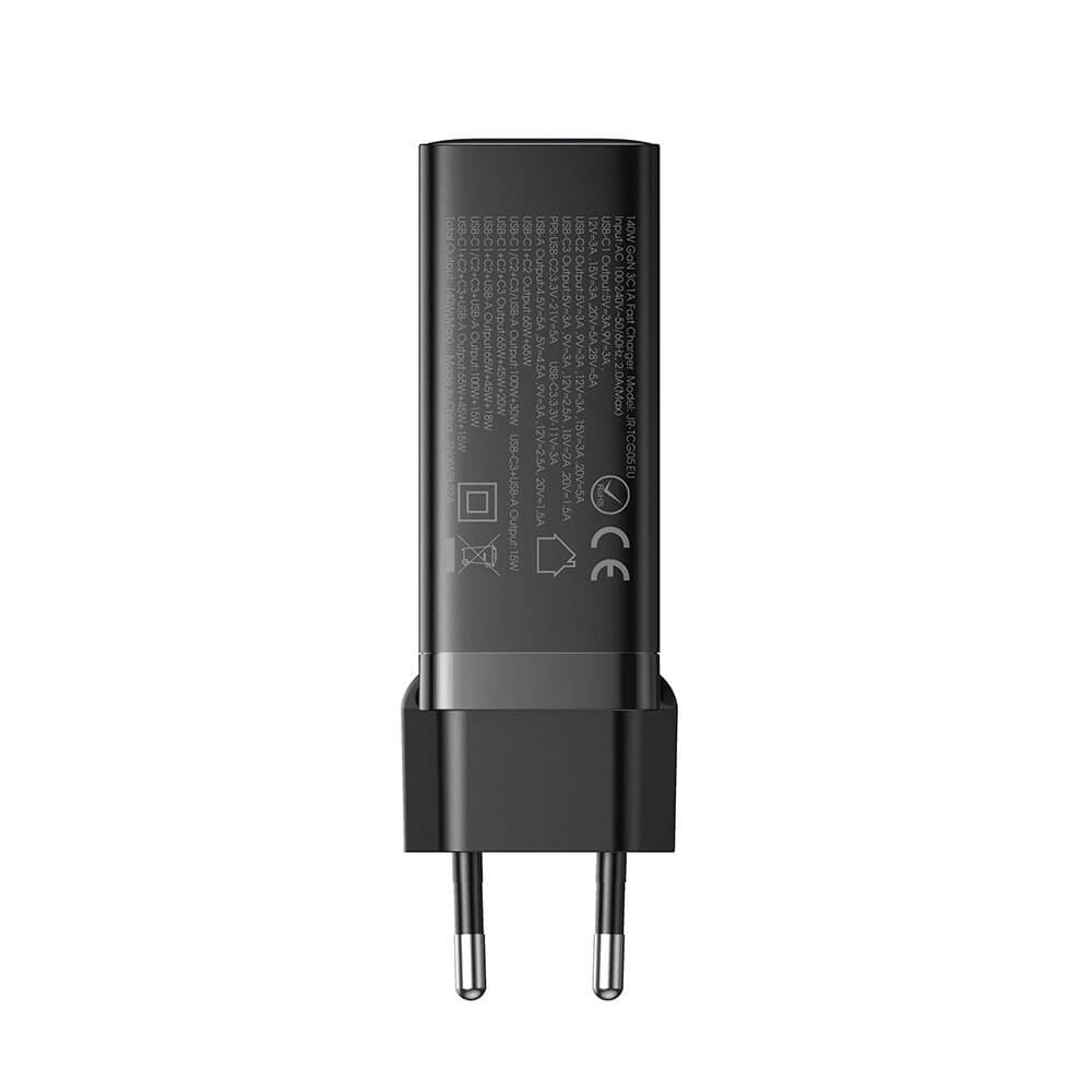 JOYROOM JR - TCG05EU GAN 140W Οικιακός Φορτιστής Γρήγορης Φόρτισης με 3 Θύρες Type - C και 1 Θύρα USB και Καλώδιο Type - C to Type - C - Black