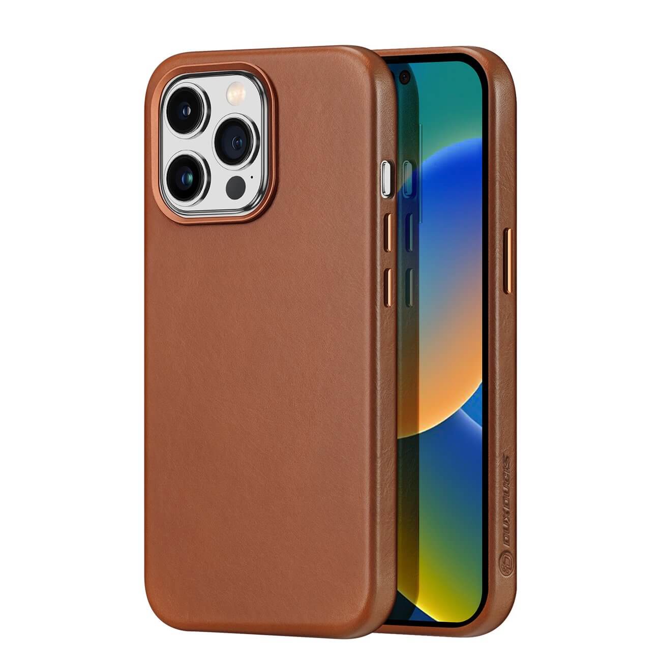 Dux Ducis iPhone 14 Pro Max Naples Leather Case Θήκη με Επένδυση Γνήσιου Δέρματος και MagSafe - Brown