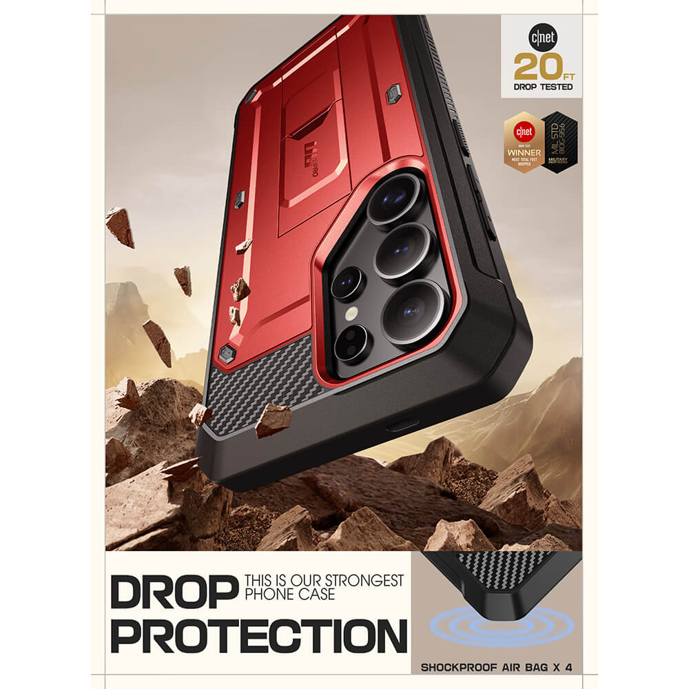 Supcase Samsung Galaxy S25 Ultra Unicorn Beetle Pro Σκληρή Θήκη με Προστασία Οθόνης και Stand - Metallic Red