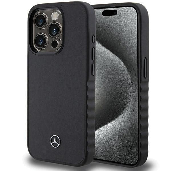 Mercedes iPhone 15 Pro Max Smooth Leather Σκληρή Θήκη με Επένδυση Δέρματος - Black - Mer008003 - 0