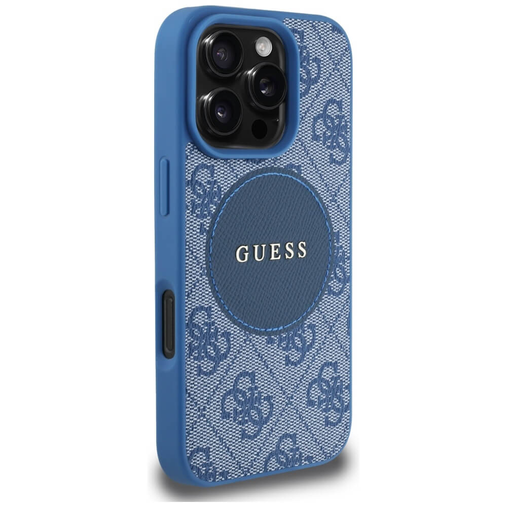 Guess iPhone 16 Pro - 4G Circle Classic Logo - MagSafe Θήκη με Επένδυση Συνθετικού Δέρματος - Blue - GUHMP16LP4PGRSGB