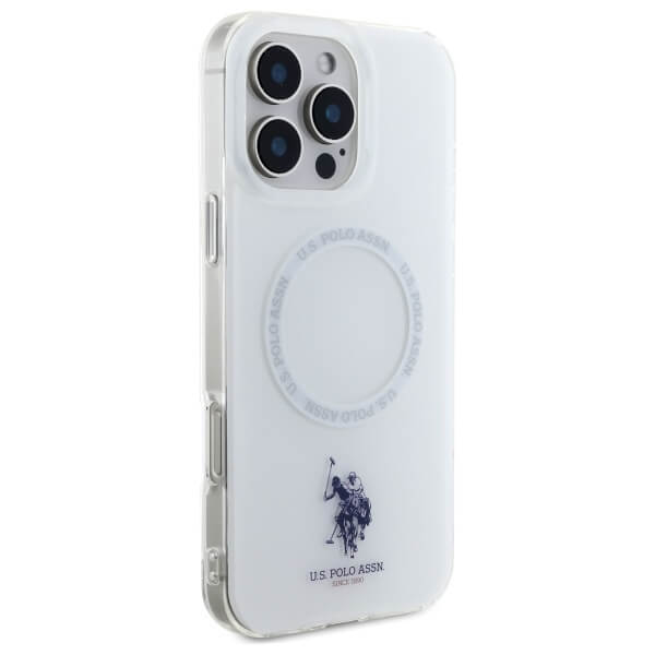 US Polo iPhone 16 Pro Max - IML Ring - MagSafe Σκληρή Θήκη με Πλαίσιο Σιλικόνης - White - USHMP16XHOCLDPW
