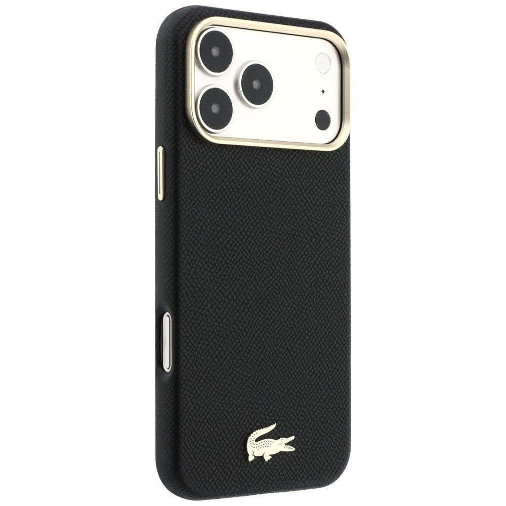 Lacoste iPhone 18 Pro / iPhone 17 Pro - Σκληρή Θήκη με Πλαίσιο Σιλικόνης και Επένδυση Οικολογικού Δέρματος MagSafe - Champs Elysees Embossed - Black