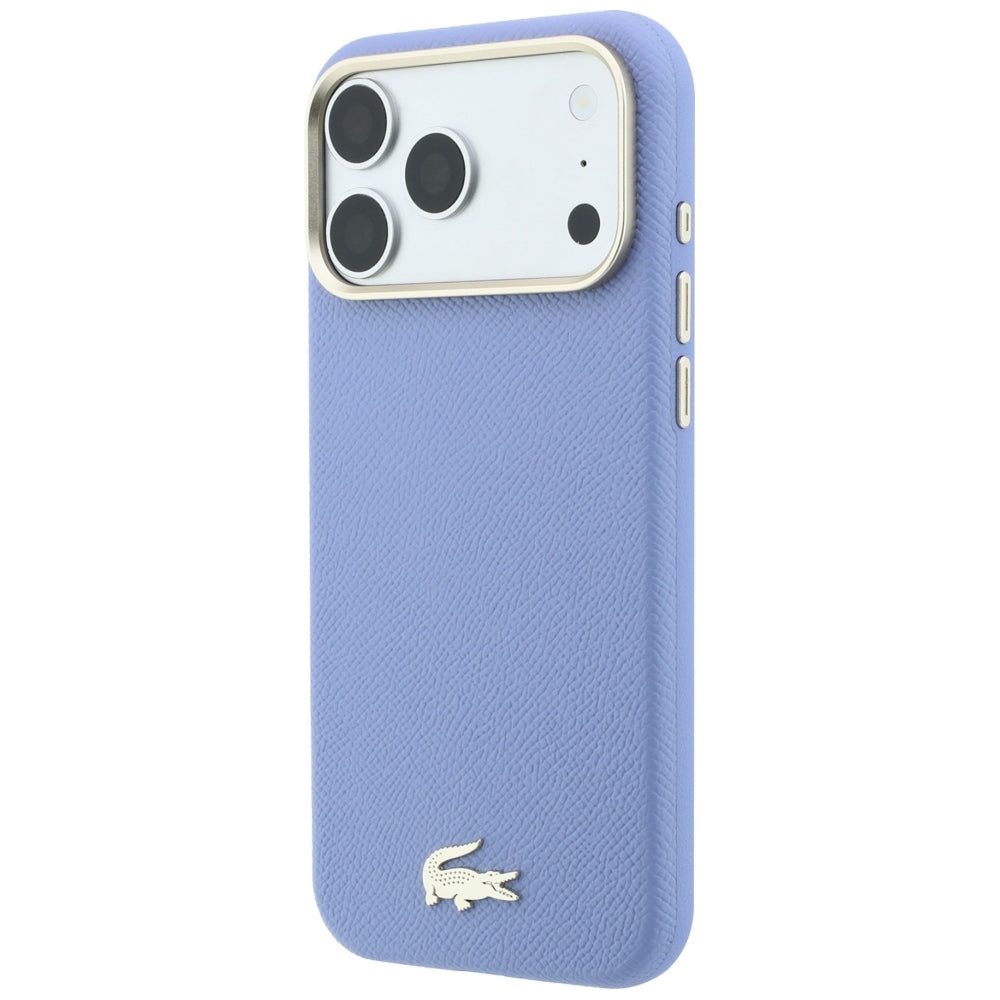 Lacoste iPhone 18 Pro / iPhone 17 Pro - Σκληρή Θήκη με Πλαίσιο Σιλικόνης και Επένδυση Οικολογικού Δέρματος MagSafe - Champs Elysees Embossed - Blue