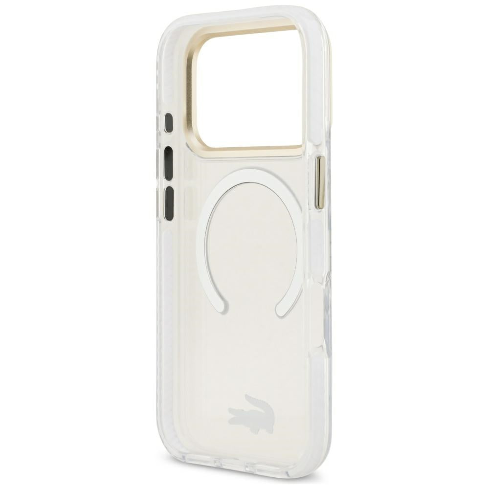 Lacoste iPhone 17 Pro / iPhone 18 Pro - Σκληρή Θήκη με Πλαίσιο Σιλικόνης - Shockproof IML Shockproof Gold Logo MagSafe - Clear