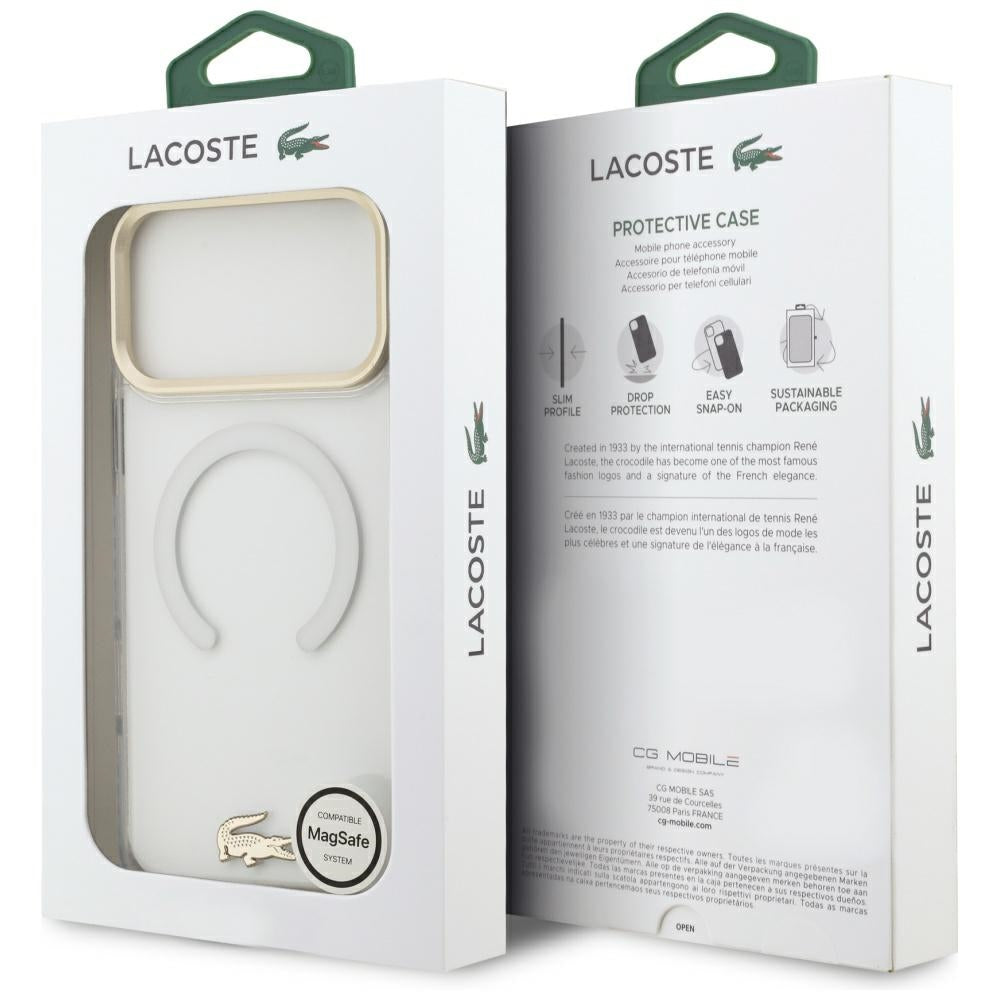 Lacoste iPhone 17 Pro Max / iPhone 18 Pro Max - Σκληρή Θήκη με Πλαίσιο Σιλικόνης - Shockproof IML Shockproof Gold Logo MagSafe - Clear