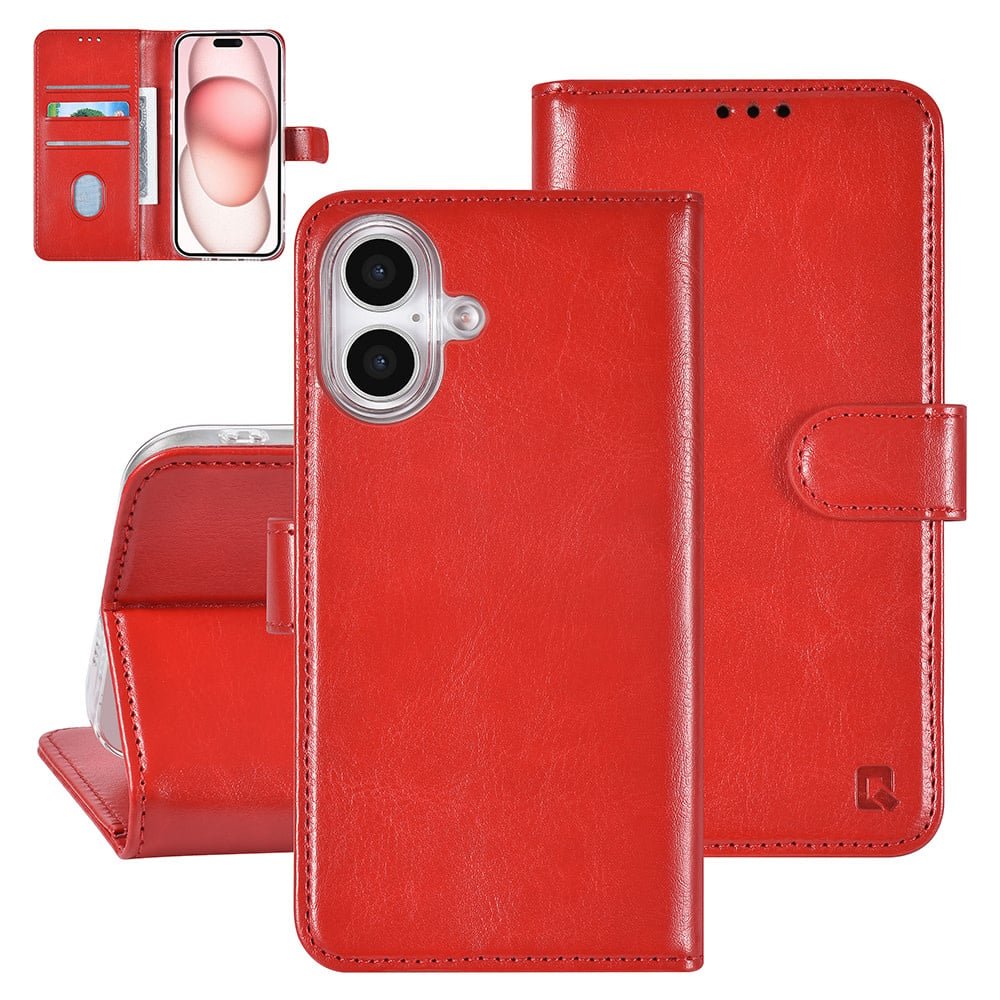 Tuniq iPhone 16 - Θήκη Πορτοφόλι Stand από Δερματίνη - Red