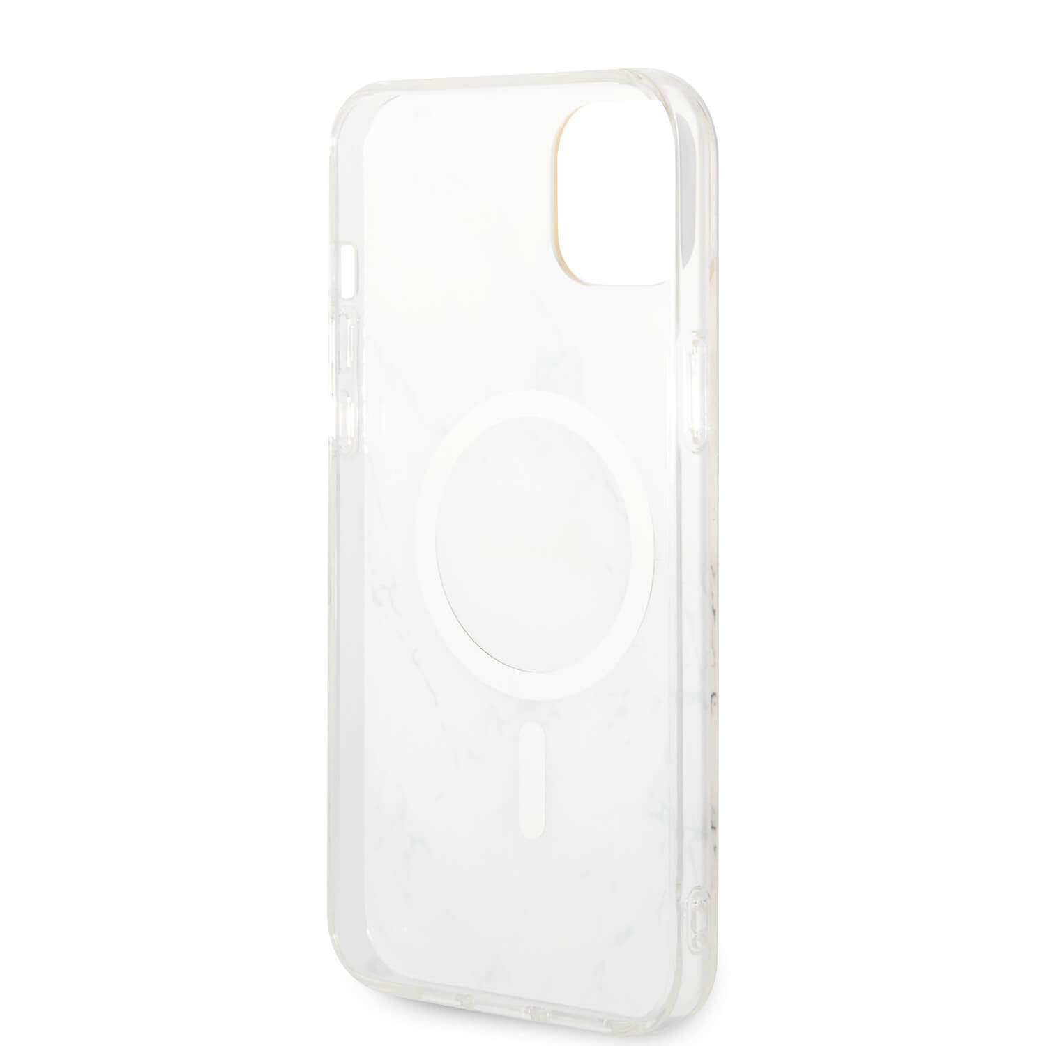 Guess iPhone 15 Plus / 14 Plus - Bundle Pack - Σετ Σκληρή Θήκη με Πλαίσιο Σιλικόνης και Ασύρματος Φορτιστής MagSafe - Design Marble MagSafe - White - GUBPP14MHMEACSH