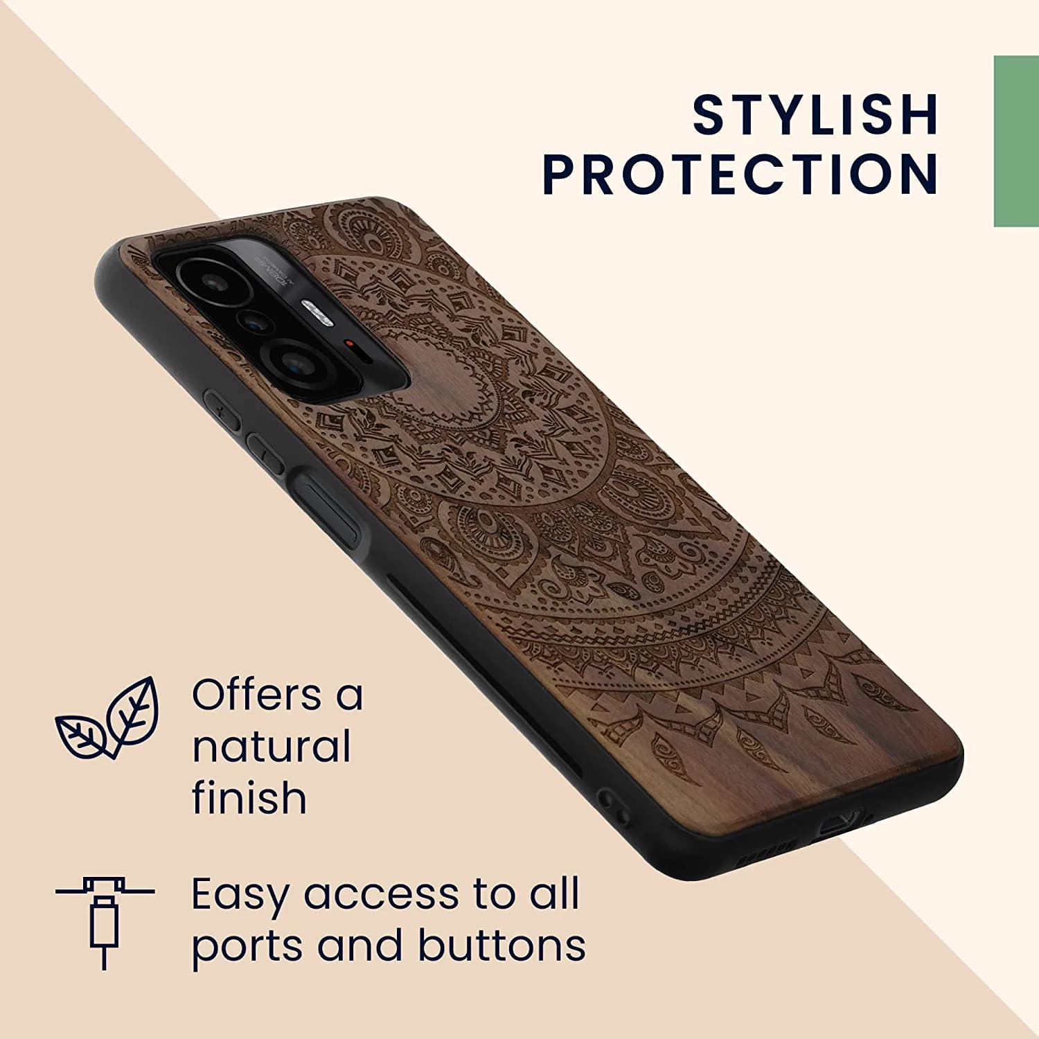 KW Xiaomi 11T / 11T Pro Θήκη από Φυσικό Ξύλο - Design Indian Sun - Dark Brown - 56795.07