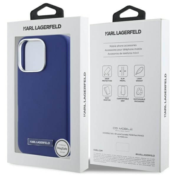 Karl Lagerfeld iPhone 16 Pro - FW Metal Plate - MagSafe Σκληρή Θήκη με Επένδυση Συνθετικού Δέρματος - Blue - KLHMP16LPGMSRPB