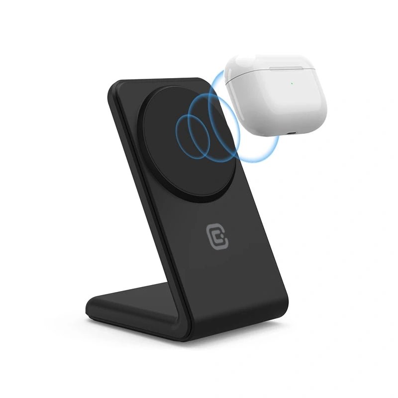 Crong MagSpot Stand 2 σε 1 Ασύρματος MagSafe Φορτιστής για iPhone και AirPods - Black