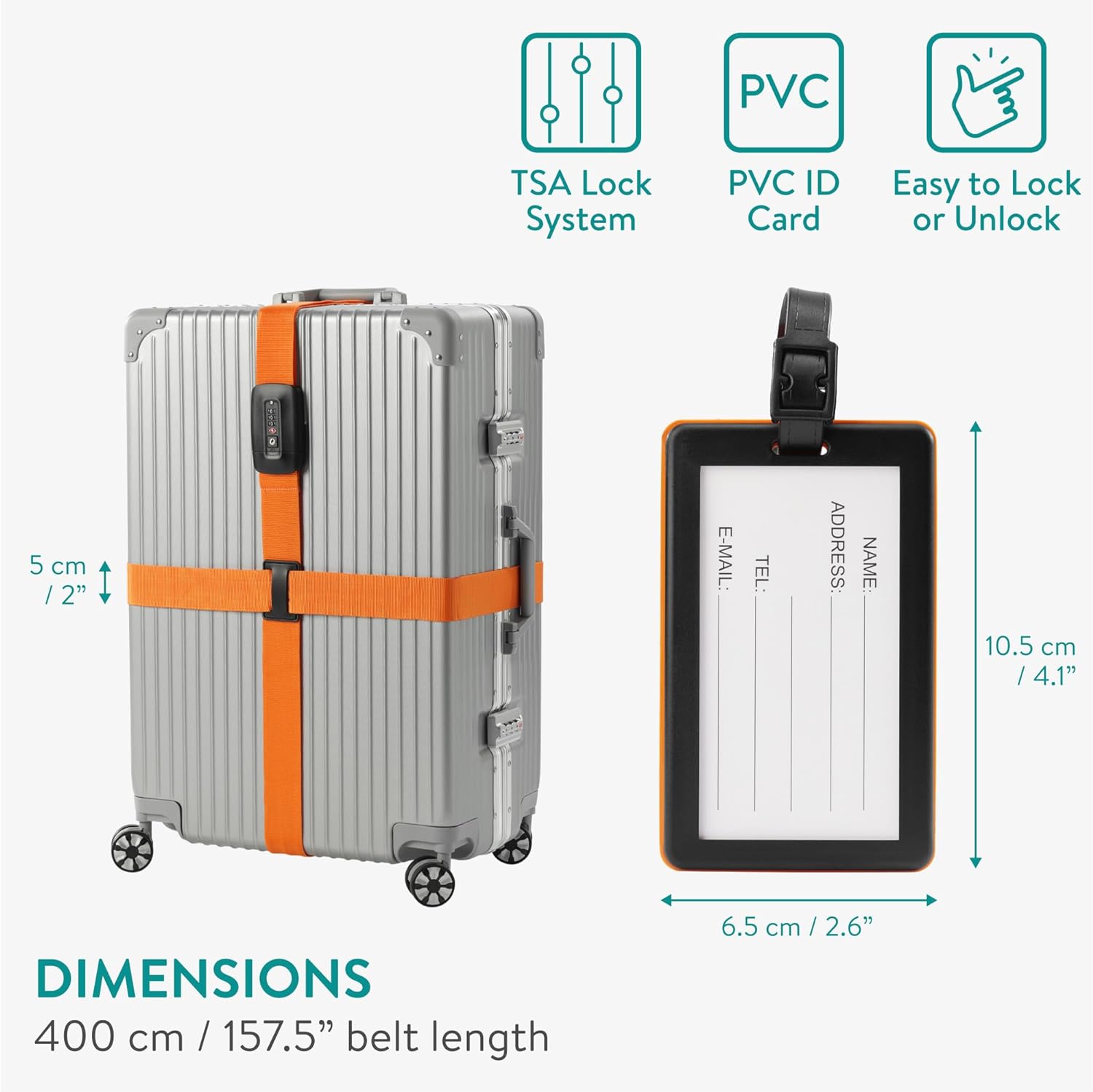 Navaris Ιμάντας Προστασίας Αποσκευών με Κλειδαριά με Συνδυασμό - Orange - 51357.29