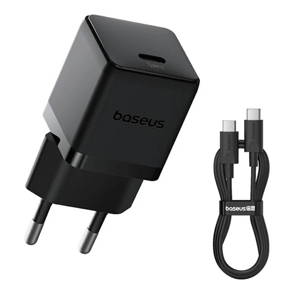 Baseus Palm Οικιακός Φορτιστής Γρήγορης Φόρτισης 20W με 1 Θύρα Type - C και Καλώδιο Type - C to Type - C - Cluster Black