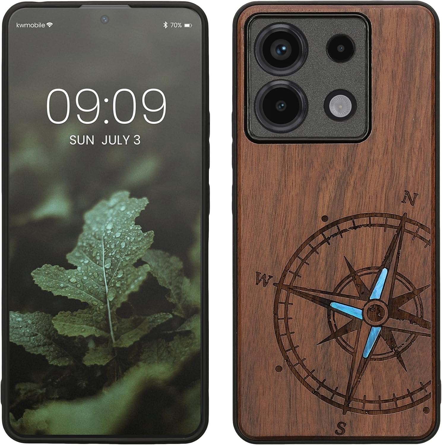 KW Xiaomi Redmi Note 13 Pro 5G / Poco X6 5G Θήκη από Φυσικό Ξύλο - Design Vintage Compass - Dark Brown / Mother of Pearl