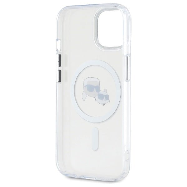 Karl Lagerfeld iPhone 15 - IML Metal Karl and Choupette Head - Σκληρή Θήκη με Πλαίσιο Σιλικόνης και MagSafe - White - KLHMP15SHLSKCH