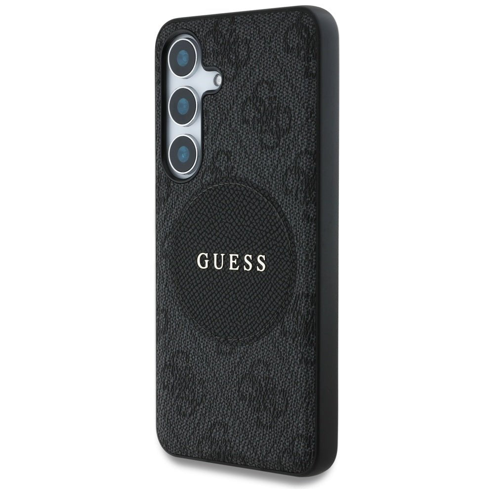 Guess Samsung Galaxy S25 Plus - 4G Round Patch Classic Logo - Θήκη με Επένδυση Συνθετικού Δέρματος και MagSafe - Black - GUHMS25MP4PGRSGK