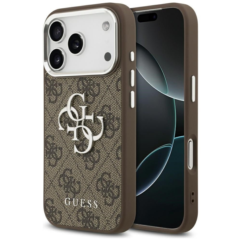 Guess iPhone 17 Pro - 4G Big 4G Classic Logo - Σκληρή Θήκη με Πλαίσιο Σιλικόνης και Επένδυση από Οικολογικό Δέρμα - Brown / Silver - GUHCP17LP4G4SMCW