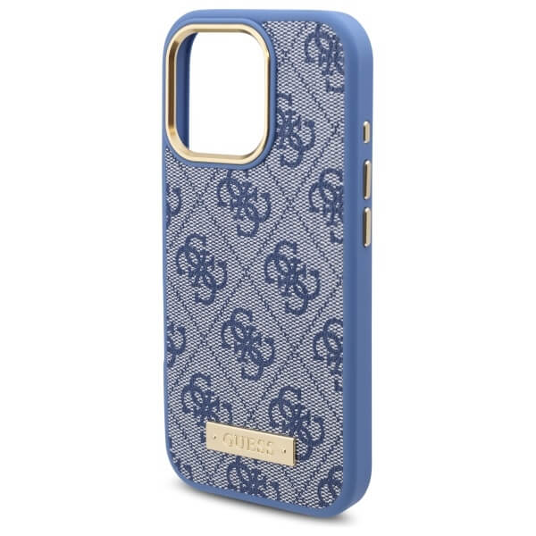 Guess iPhone 16 Pro 4G Logo Plate MagSafe Θήκη με Επένδυση Συνθετικού Δέρματος και MagSafe - Blue - GUHMP16LU4GPRB