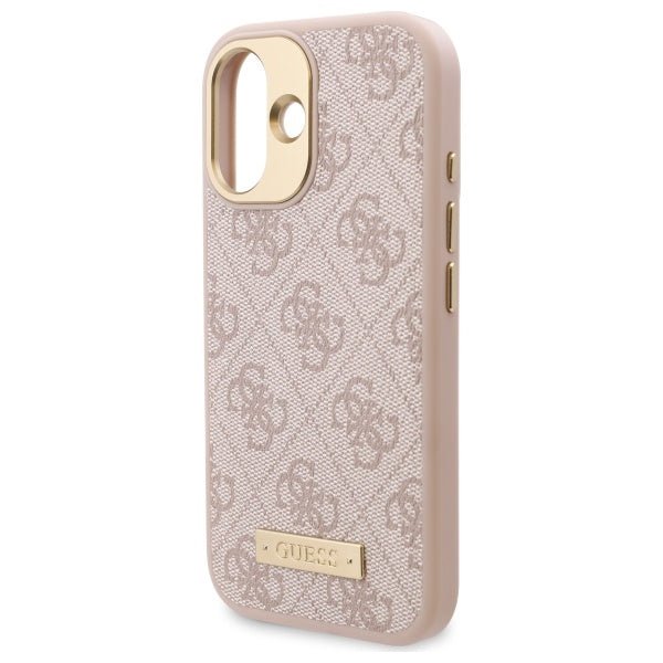Guess iPhone 16 4G Logo Plate MagSafe Θήκη με Επένδυση Συνθετικού Δέρματος και MagSafe - Pink - GUHMP16SU4GPRP