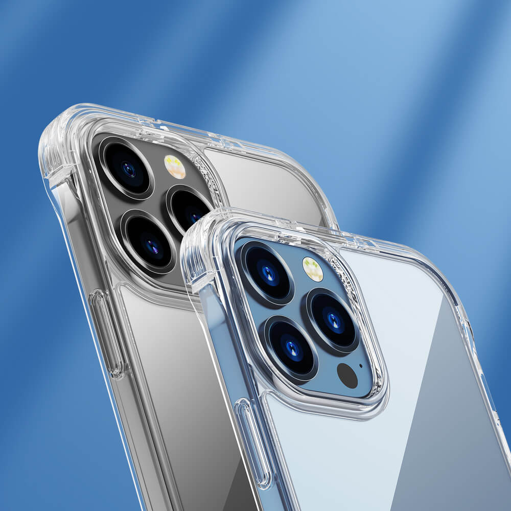 Joyroom iPhone 13 Pro Max Defender Series Σκληρή Θήκη με Πλαίσιο Σιλικόνης και Ενσωματωμένα Άγκιστρα Στήριξης - Διάφανη