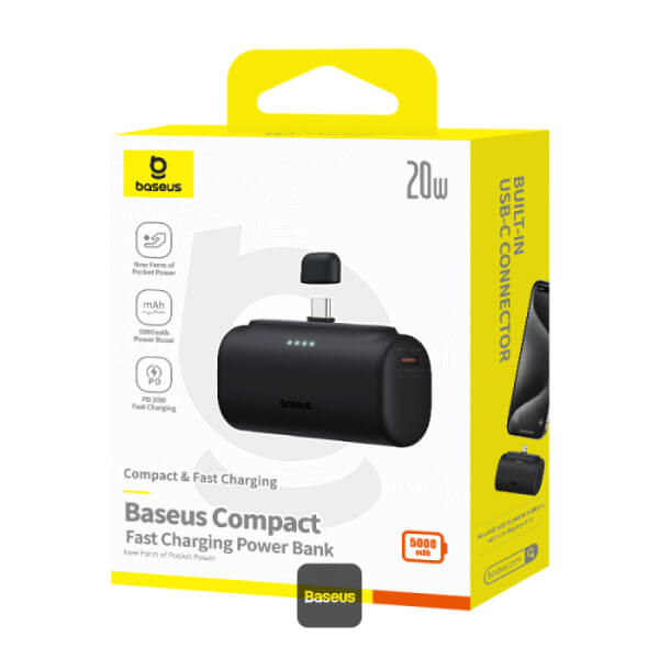 Baseus Compact Series Type - C - PowerBank 5000mAh 20W με Καλώδιο Type - C to Type - C - Black - P10068306113 - 00