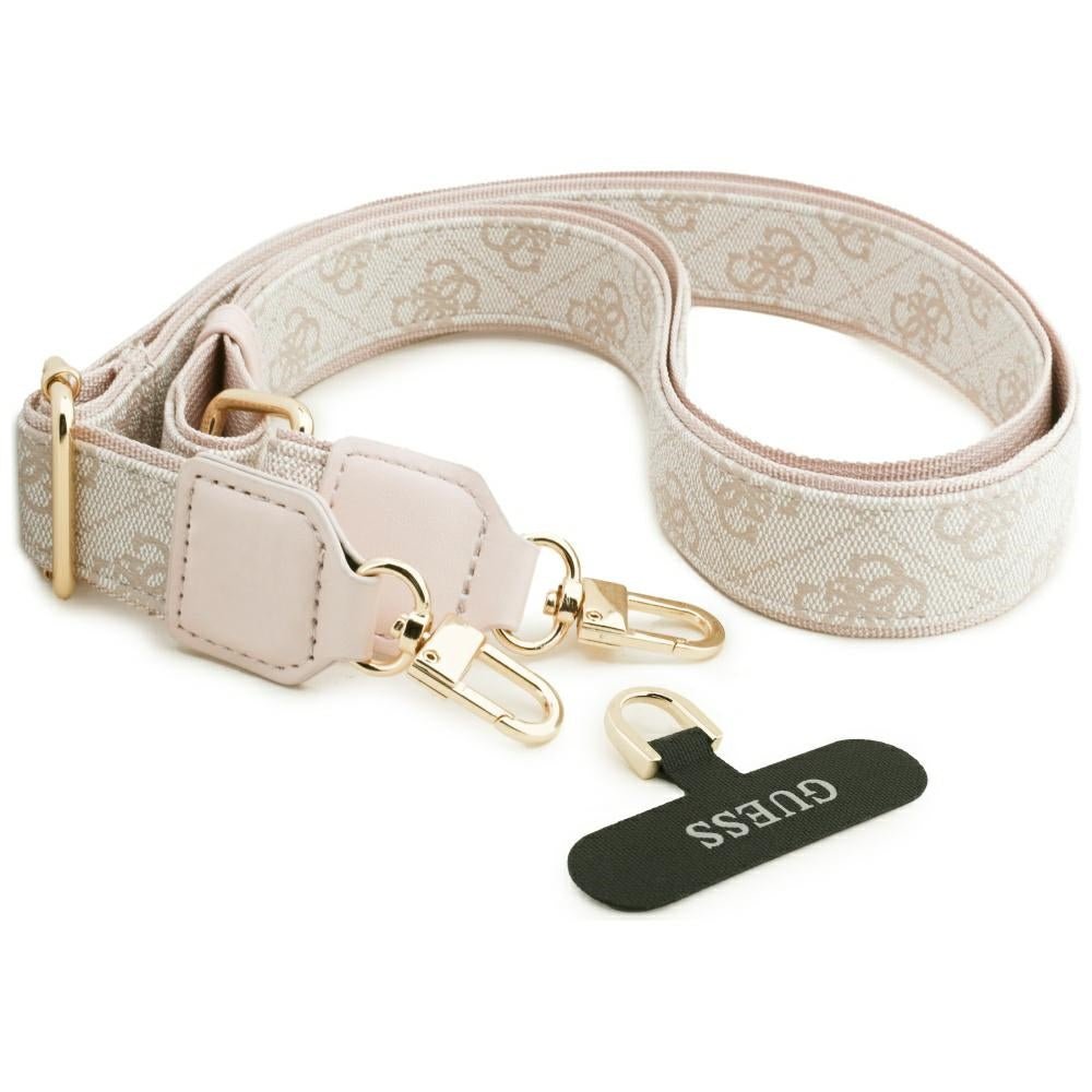 Guess iPhone 17 - 4G Strass Logo and Big Strap Metal Buttons MagSafe - Θήκη με Επένδυση Συνθετικού Δέρματος και Λουράκι - Pink - GUHMP17SP4G4DCSP