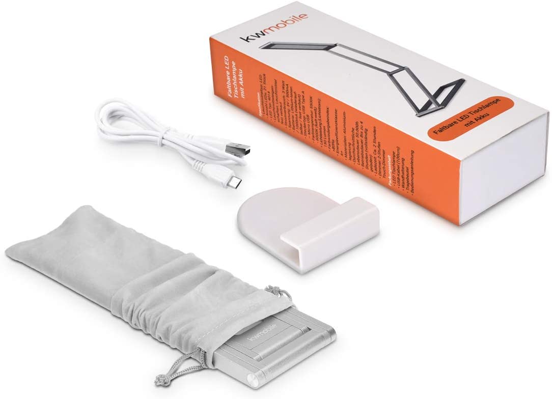 KW LED Folding Desk Lamp Επαναφορτιζόμενο Αναδιπλούμενο Μεταλλικό Φωτιστικό με καλώδιο Micro USB - Silver - 45535.35