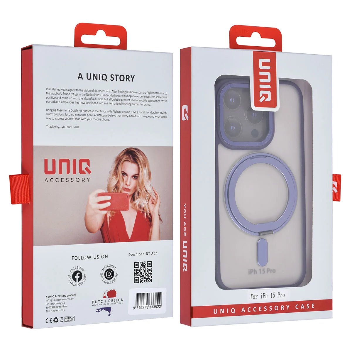 Tuniq iPhone 15 Pro - Σκληρή MagSafe Θήκη με Περιστρεφόμενο Δαχτυλίδι Συγκράτησης - Ημιδιαφανή / Μοβ