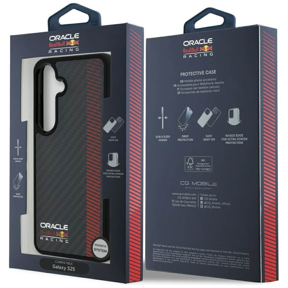 Red Bull Samsung Galaxy S25 Plus - Real Carbon Fiber Powerbar - MagSafe Σκληρή Θήκη με Πλαίσιο Σιλικόνης - Black - RBHMS25M24CFGSMK