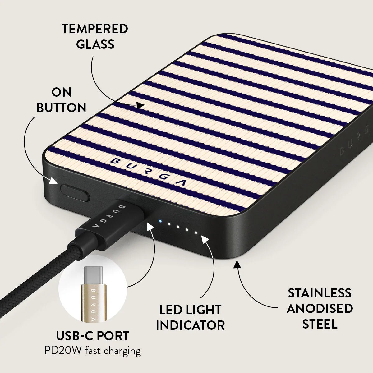 Burga Μαγνητικό Ασύρματο MagSafe PowerBank 5000mAh με Καλώδιο Type - C to Type - C - Gunmetal - Old Money