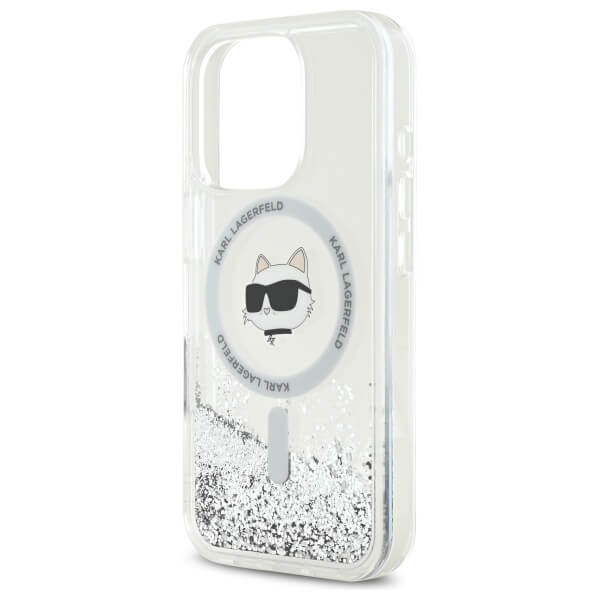 Karl Lagerfeld iPhone 16 Pro Max - Liquid Glitter Choupette Head - MagSafe Σκληρή Θήκη με Πλαίσιο Σιλικόνης - Διάφανη - KLHMP16XLGCHSGH