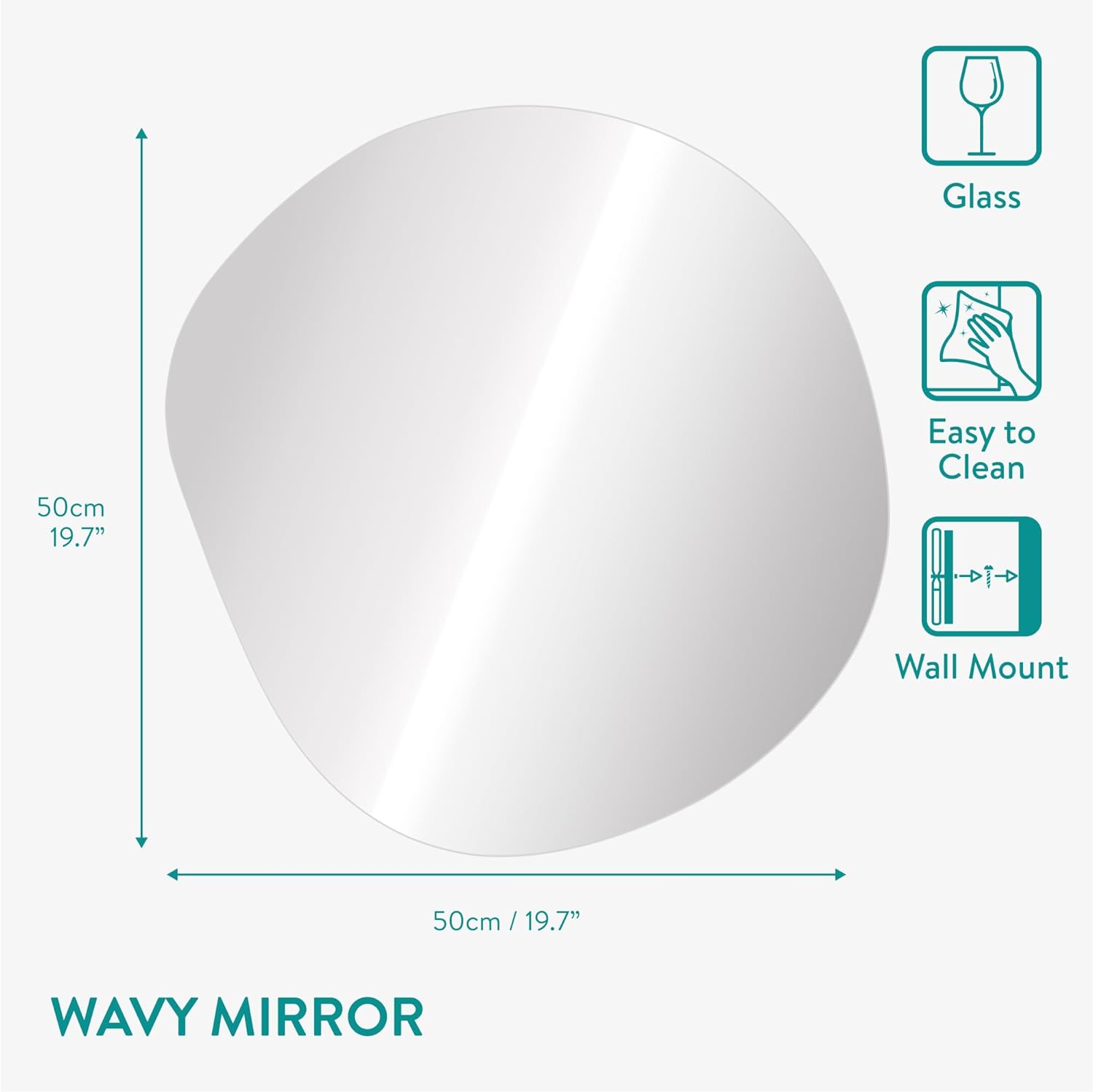 Navaris Καθρέπτης Τοίχου με Ακανόνιστο Οβάλ Σχήμα Χωρίς Πλαίσιο - 50 x 50 cm - Silver - 54705.06