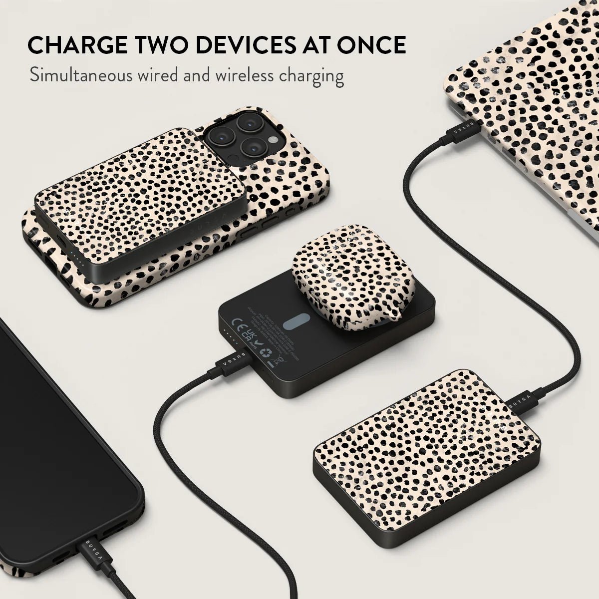 Burga Μαγνητικό Ασύρματο MagSafe PowerBank 5000mAh με Καλώδιο Type - C to Type - C - Gunmetal - Almond Latte