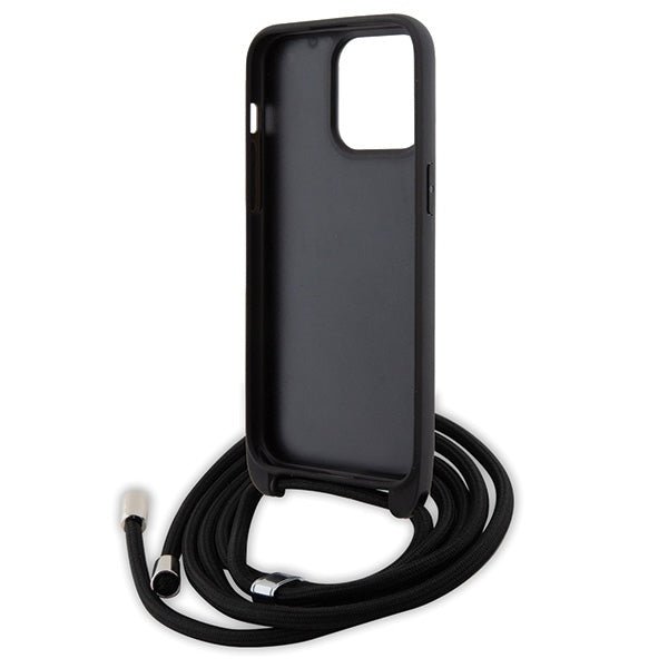 Karl Lagerfeld iPhone 15 Pro Max - Crossbody Saffiano Monogram Metal Pin Karl Choupette Σκληρή Θήκη με Επένδυση Συνθετικού Δέρματος και Λουράκι - Black - KLHCP15XSASKNPSK