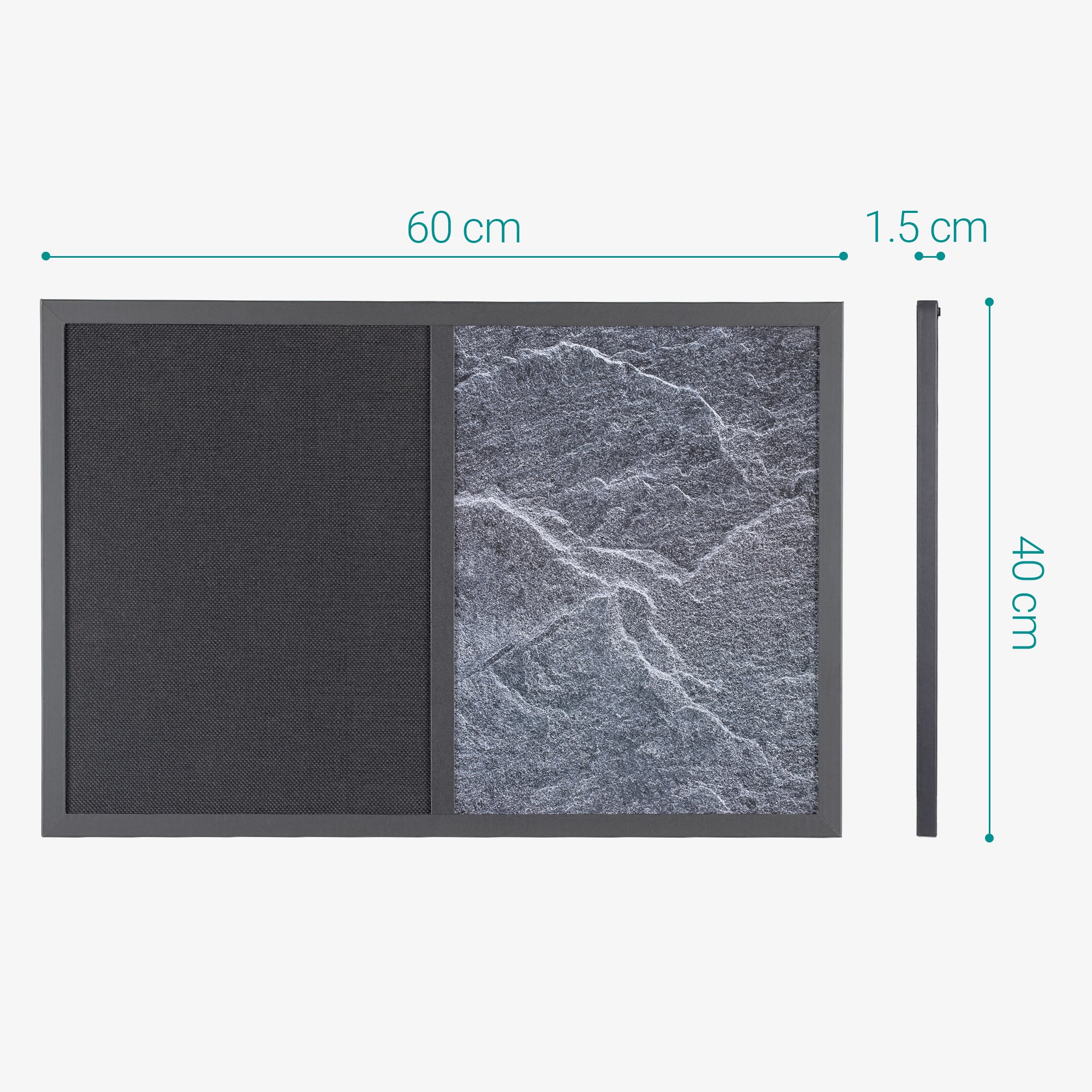 Navaris Πίνακας Ανακοινώσεων με Μαγνητικό Πίνακα και Πίνακα με Πινέζες - 60 x 40cm - Black Stone - 53027.01.6