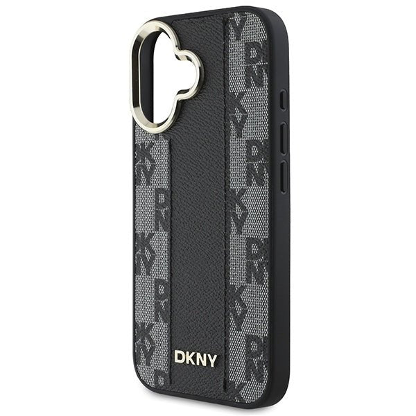 DKNY iPhone 16 Plus - Checkered Pattern - MagSafe Σκληρή Θήκη με Επένδυση Συνθετικού Δέρματος - Black